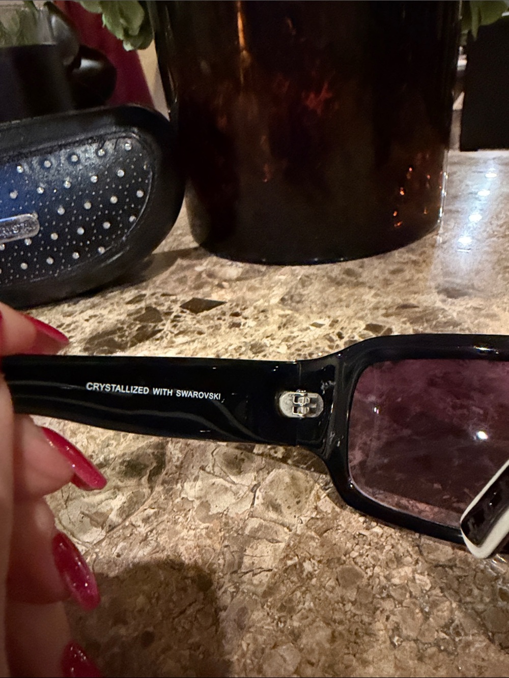 Black Swarovski Crystal-Trim Shield Sunglasses - Picture 7 of 14